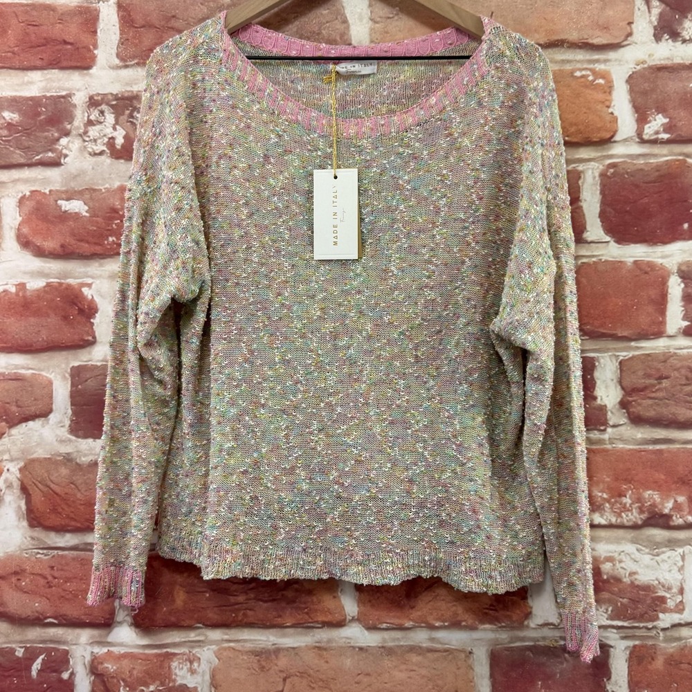 Firenze Sweater Womens M Cream Multicolor Textured Boucle Lightweight Knit Italy
